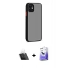 MARSİLYAN™- iPhone 12 Kılıf Ahenk Çizgi Serisi - Siyah Bilvis 5in1 5D Magic Hayalet Cam Ekran Koruyucu + Kamera Lens Koruma Cam - SF