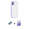 MARSİLYAN™- iPhone 12 Kılıf Ahenk Çizgi Serisi - Siyah Bilvis 5in1 5D Magic Hayalet Cam Ekran Koruyucu + Kırmızı Metal Kamera Lens Koruma Cam