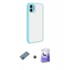 MARSİLYAN™- iPhone 12 Kılıf Ahenk Çizgi Serisi - Siyah Bilvis 5in1 5D Magic Hayalet Cam Ekran Koruyucu + Mavi Metal Kamera Lens Koruma Cam