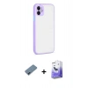 MARSİLYAN™- iPhone 12 Kılıf Ahenk Çizgi Serisi - Siyah Bilvis 5in1 5D Magic Hayalet Cam Ekran Koruyucu + Mavi Metal Kamera Lens Koruma Cam