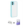 MARSİLYAN™- iPhone 12 Kılıf Ahenk Çizgi Serisi - Siyah Bilvis 5in1 5D Magic Hayalet Cam Ekran Koruyucu + Mor Rainbow Kamera Lens Koruma Cam