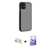 MARSİLYAN™- iPhone 12 Kılıf Ahenk Çizgi Serisi - Siyah Bilvis 5in1 5D Magic Hayalet Cam Ekran Koruyucu + Mor Rainbow Kamera Lens Koruma Cam