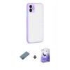 MARSİLYAN™- iPhone 12 Kılıf Ahenk Çizgi Serisi - Siyah Bilvis 5in1 5D Magic Hayalet Cam Ekran Koruyucu + Shine Kamera Lens Koruma Cam - PE