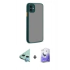 MARSİLYAN™- iPhone 12 Kılıf Ahenk Çizgi Serisi - Siyah Bilvis 5in1 5D Magic Hayalet Cam Ekran Koruyucu + Raze Metal Kamera Lens - MI