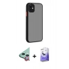 MARSİLYAN™- iPhone 12 Kılıf Ahenk Çizgi Serisi - Siyah Bilvis 5in1 5D Magic Hayalet Cam Ekran Koruyucu + Raze Metal Kamera Lens - KI