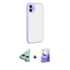 MARSİLYAN™- iPhone 12 Kılıf Ahenk Çizgi Serisi - Siyah Bilvis 5in1 5D Magic Hayalet Cam Ekran Koruyucu + Raze Metal Kamera Lens - MI