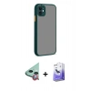 MARSİLYAN™- iPhone 12 Kılıf Ahenk Çizgi Serisi - Siyah Bilvis 5in1 5D Magic Hayalet Cam Ekran Koruyucu + Raze Metal Kamera Lens - KI