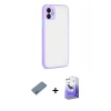 MARSİLYAN™- iPhone 12 Kılıf Ahenk Çizgi Serisi - Siyah Bilvis 5in1 5D Magic Hayalet Cam Ekran Koruyucu + Sierra Blue Shine Kamera Lens Koruma Cam