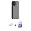 MARSİLYAN™- iPhone 12 Kılıf Ahenk Çizgi Serisi - Siyah Bilvis 5in1 5D Magic Hayalet Cam Ekran Koruyucu + Renkli Kamera Lens Koruma Cam - TU