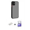 MARSİLYAN™- iPhone 12 Kılıf Ahenk Çizgi Serisi - Siyah Bilvis 5in1 5D Magic Hayalet Cam Ekran Koruyucu + Renkli Kamera Lens Koruma Cam - YL