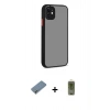 MARSİLYAN™- iPhone 12 Kılıf Ahenk Çizgi Serisi - Siyah Joko Magic 5D Hayalet Cam + Metal Kamera Lens Koruma Cam - AKYL