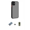 MARSİLYAN™- iPhone 12 Kılıf Ahenk Çizgi Serisi - Siyah Joko Magic 5D Hayalet Cam + Metal Kamera Lens Koruma Cam - KI