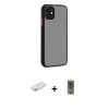 MARSİLYAN™- iPhone 12 Kılıf Ahenk Çizgi Serisi - Siyah Joko Magic 5D Hayalet Cam + Renkli Kamera Lens Koruma Cam - PE