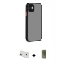 MARSİLYAN™- iPhone 12 Kılıf Ahenk Çizgi Serisi - Siyah Joko Magic 5D Hayalet Cam + Rainbow Kamera Lens Koruma Cam - MR