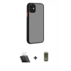 MARSİLYAN™- iPhone 12 Kılıf Ahenk Çizgi Serisi - Siyah Joko Magic 5D Hayalet Cam + Kamera Lens Koruma Cam - SF
