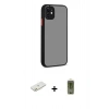 MARSİLYAN™- iPhone 12 Kılıf Ahenk Çizgi Serisi - Siyah Joko Magic 5D Hayalet Cam + Renkli Kamera Lens Koruma Cam - TU