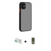 MARSİLYAN™- iPhone 12 Kılıf Ahenk Çizgi Serisi - Siyah Joko Magic 5D Hayalet Cam + Yeşil Rainbow Kamera Lens Koruma Cam