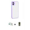 MARSİLYAN™- iPhone 12 Kılıf Ahenk Çizgi Serisi - Siyah Joko Magic 5D Hayalet Cam + Yeşil Rainbow Kamera Lens Koruma Cam