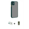 MARSİLYAN™- iPhone 12 Kılıf Ahenk Çizgi Serisi - Siyah Joko Magic 5D Hayalet Cam + Yeşil Rainbow Kamera Lens Koruma Cam