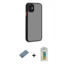 MARSİLYAN™- iPhone 12 Kılıf Ahenk Çizgi Serisi - Siyah Polymer Nano Ekran Koruyucu + Shine Kamera Lens Koruma Cam - GS