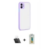 MARSİLYAN™- iPhone 12 Kılıf Ahenk Çizgi Serisi - Siyah Polymer Nano Ekran Koruyucu + Kamera Lens Koruma Cam - SF