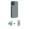 MARSİLYAN™- iPhone 12 Kılıf Ahenk Çizgi Serisi - Siyah Polymer Nano Ekran Koruyucu + Raze Metal Kamera Lens - MI