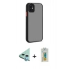 MARSİLYAN™- iPhone 12 Kılıf Ahenk Çizgi Serisi - Siyah Polymer Nano Ekran Koruyucu + Raze Metal Kamera Lens - MI