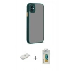 MARSİLYAN™- iPhone 12 Kılıf Ahenk Çizgi Serisi - Siyah Polymer Nano Ekran Koruyucu + Renkli Kamera Lens Koruma Cam - PE