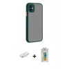 MARSİLYAN™- iPhone 12 Kılıf Ahenk Çizgi Serisi - Siyah Polymer Nano Ekran Koruyucu + Renkli Kamera Lens Koruma Cam - SI