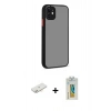 MARSİLYAN™- iPhone 12 Kılıf Ahenk Çizgi Serisi - Siyah Polymer Nano Ekran Koruyucu + Renkli Kamera Lens Koruma Cam - YL