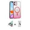 MARSİLYAN™- iPhone 12 Kılıf Ahenk Doku Özel Seri - Şeffaf Pasifik Cam Ekran Koruyucu + Raze Metal Kamera Lens - KI