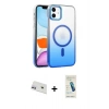 MARSİLYAN™- iPhone 12 Kılıf Ahenk Doku Özel Seri - Şeffaf Pasifik Cam Ekran Koruyucu + Mor Rainbow Kamera Lens Koruma Cam
