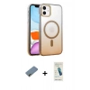 MARSİLYAN™- iPhone 12 Kılıf Ahenk Doku Özel Seri - Şeffaf Pasifik Cam Ekran Koruyucu + Shine Kamera Lens Koruma Cam - GD