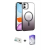 MARSİLYAN™- iPhone 12 Kılıf Ahenk Doku Özel Seri - Siyah Bilvis 5in1 3D Magic Cam Ekran Koruyucu + Rainbow Kamera Lens Koruma Cam - YL