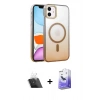 MARSİLYAN™- iPhone 12 Kılıf Ahenk Doku Özel Seri - Siyah Bilvis 5in1 5D Magic Hayalet Cam Ekran Koruyucu + Şeffaf Kamera Lens Koruma Cam