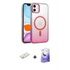 MARSİLYAN™- iPhone 12 Kılıf Ahenk Doku Özel Seri - Siyah Bilvis 5in1 5D Magic Hayalet Cam Ekran Koruyucu + Turuncu Renkli Kamera Lens Koruma Cam
