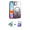 MARSİLYAN™- iPhone 12 Kılıf Ahenk Doku Özel Seri - Siyah Bilvis 5in1 5D Magic Hayalet Cam Ekran Koruyucu + Raze Metal Kamera Lens - MI