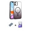MARSİLYAN™- iPhone 12 Kılıf Ahenk Doku Özel Seri - Siyah Bilvis 5in1 5D Magic Hayalet Cam Ekran Koruyucu + Metal Kamera Lens Koruma Cam - AKYL