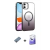 MARSİLYAN™- iPhone 12 Kılıf Ahenk Doku Özel Seri - Siyah Bilvis 5in1 5D Magic Hayalet Cam Ekran Koruyucu + Pembe Shine Kamera Lens Koruma Cam