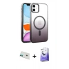 MARSİLYAN™- iPhone 12 Kılıf Ahenk Doku Özel Seri - Siyah Bilvis 5in1 5D Magic Hayalet Cam Ekran Koruyucu + Rainbow Kamera Lens Koruma Cam - YL