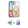 MARSİLYAN™- iPhone 12 Kılıf Ahenk Doku Özel Seri - Siyah Bilvis 5in1 5D Magic Hayalet Cam Ekran Koruyucu + Raze Metal Kamera Lens - MI