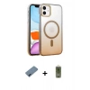 MARSİLYAN™- iPhone 12 Kılıf Ahenk Doku Özel Seri - Siyah Joko Magic 5D Hayalet Cam + Mavi Metal Kamera Lens Koruma Cam