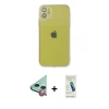MARSİLYAN™- iPhone 12 Kılıf Ahenk Doku - Şeffaf Pasifik Cam Ekran Koruyucu + Raze Metal Kamera Lens - KI