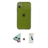 MARSİLYAN™- iPhone 12 Kılıf Ahenk Doku - Şeffaf Pasifik Cam Ekran Koruyucu + Raze Metal Kamera Lens - KI