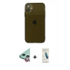 MARSİLYAN™- iPhone 12 Kılıf Ahenk Doku - Şeffaf Pasifik Cam Ekran Koruyucu + Raze Metal Kamera Lens - KI