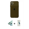MARSİLYAN™- iPhone 12 Kılıf Ahenk Doku - Şeffaf Pasifik Cam Ekran Koruyucu + Raze Metal Kamera Lens - MI