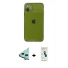 MARSİLYAN™- iPhone 12 Kılıf Ahenk Doku - Şeffaf Pasifik Cam Ekran Koruyucu + Raze Metal Kamera Lens - MI