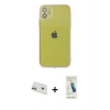 MARSİLYAN™- iPhone 12 Kılıf Ahenk Doku - Şeffaf Pasifik Cam Ekran Koruyucu + Mor Rainbow Kamera Lens Koruma Cam