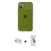MARSİLYAN™- iPhone 12 Kılıf Ahenk Doku - Şeffaf Pasifik Cam Ekran Koruyucu + Rainbow Kamera Lens Koruma Cam - MR