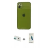 MARSİLYAN™- iPhone 12 Kılıf Ahenk Doku - Şeffaf Pasifik Cam Ekran Koruyucu + Rainbow Kamera Lens Koruma Cam - YL